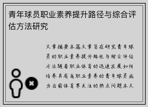 青年球员职业素养提升路径与综合评估方法研究 青年球员职业素养提升路径与综合评估方法研究